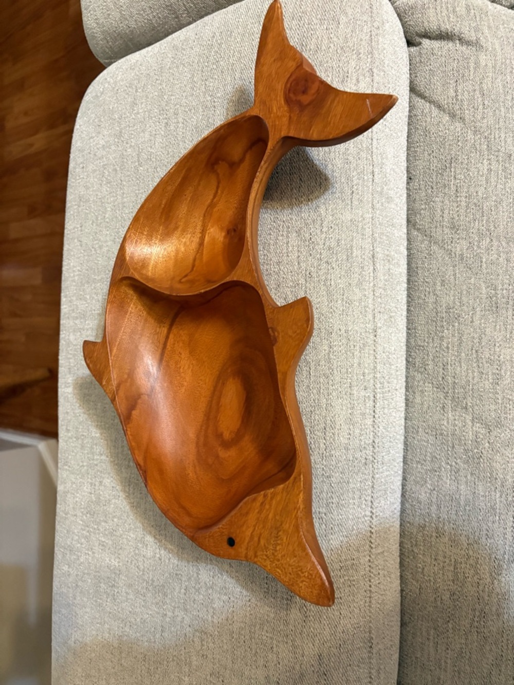 Wooden Dolphin Serving Bowl - Warm Brown